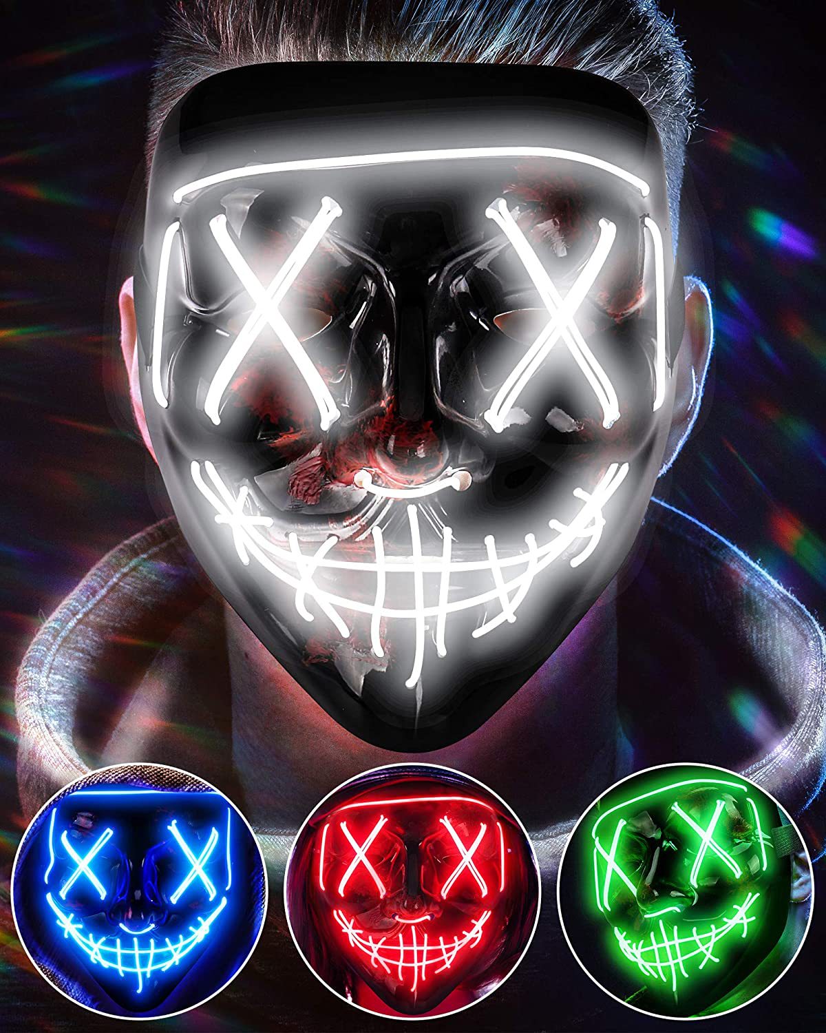 Led Purge Mask Halloween - Topeng bersinar menakutkan nirkabel topeng pembersihan