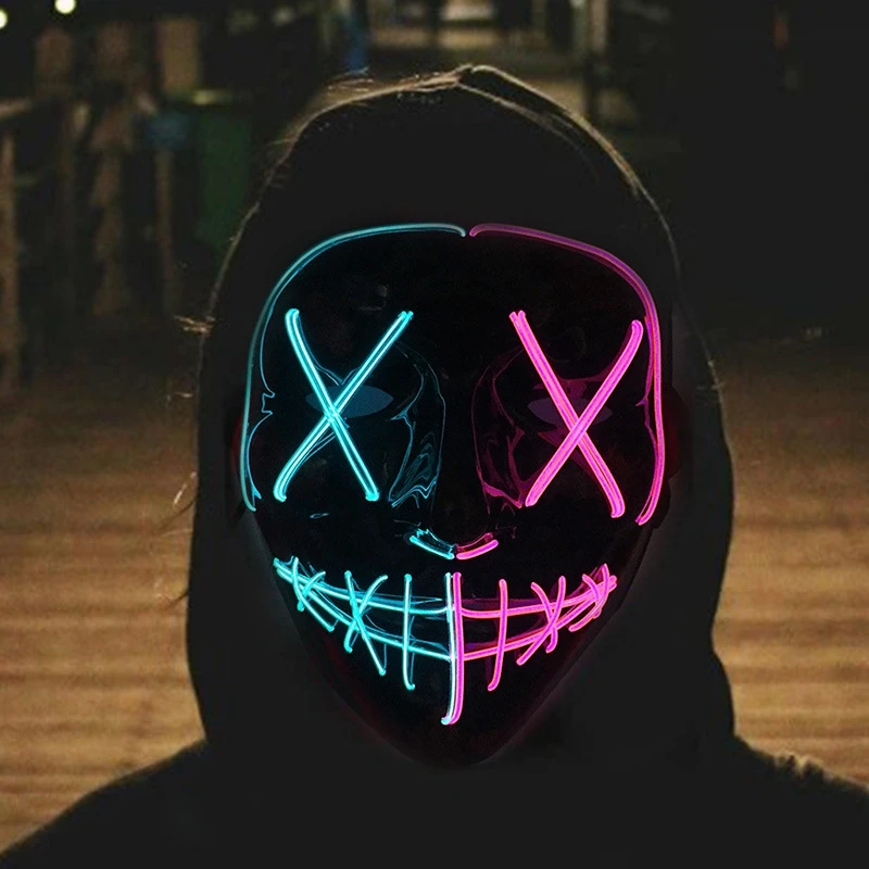 Led Purge Mask Halloween - Topeng wajah Halloween bersinar, perlengkapan kostum