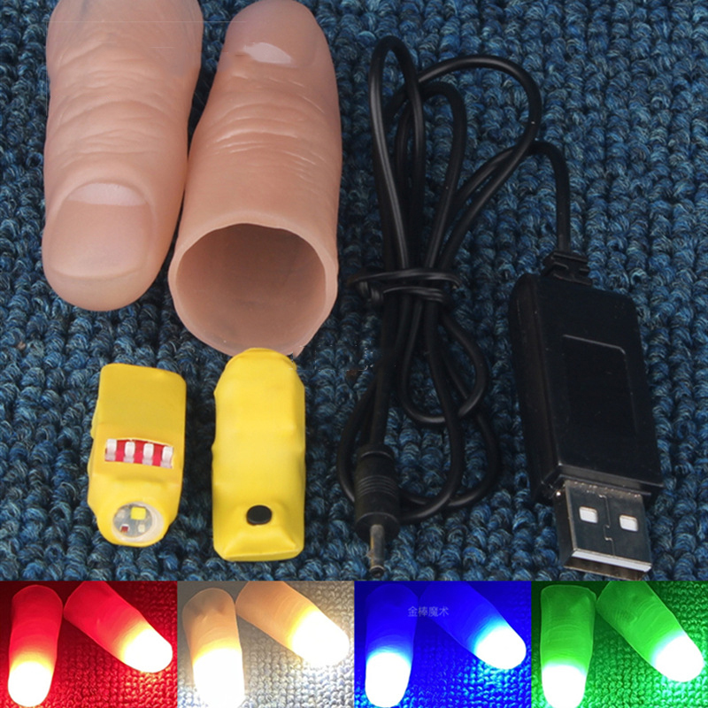 Thumb Tip Magic Trick Set - Set Pasangan Lampu Profesional (Merah/Empat Warna)
