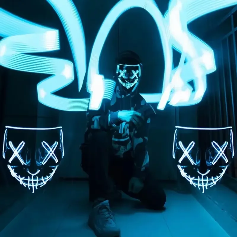 Topeng LED Neon Nirkabel Menya - Led Purge Mask Halloween ulasan dan harga