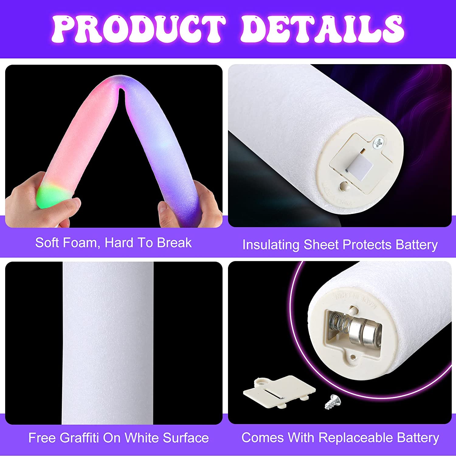 Tongkat cahaya LED, 30/60 buah - Flashing Led Foam Sticks Party ulasan dan harga