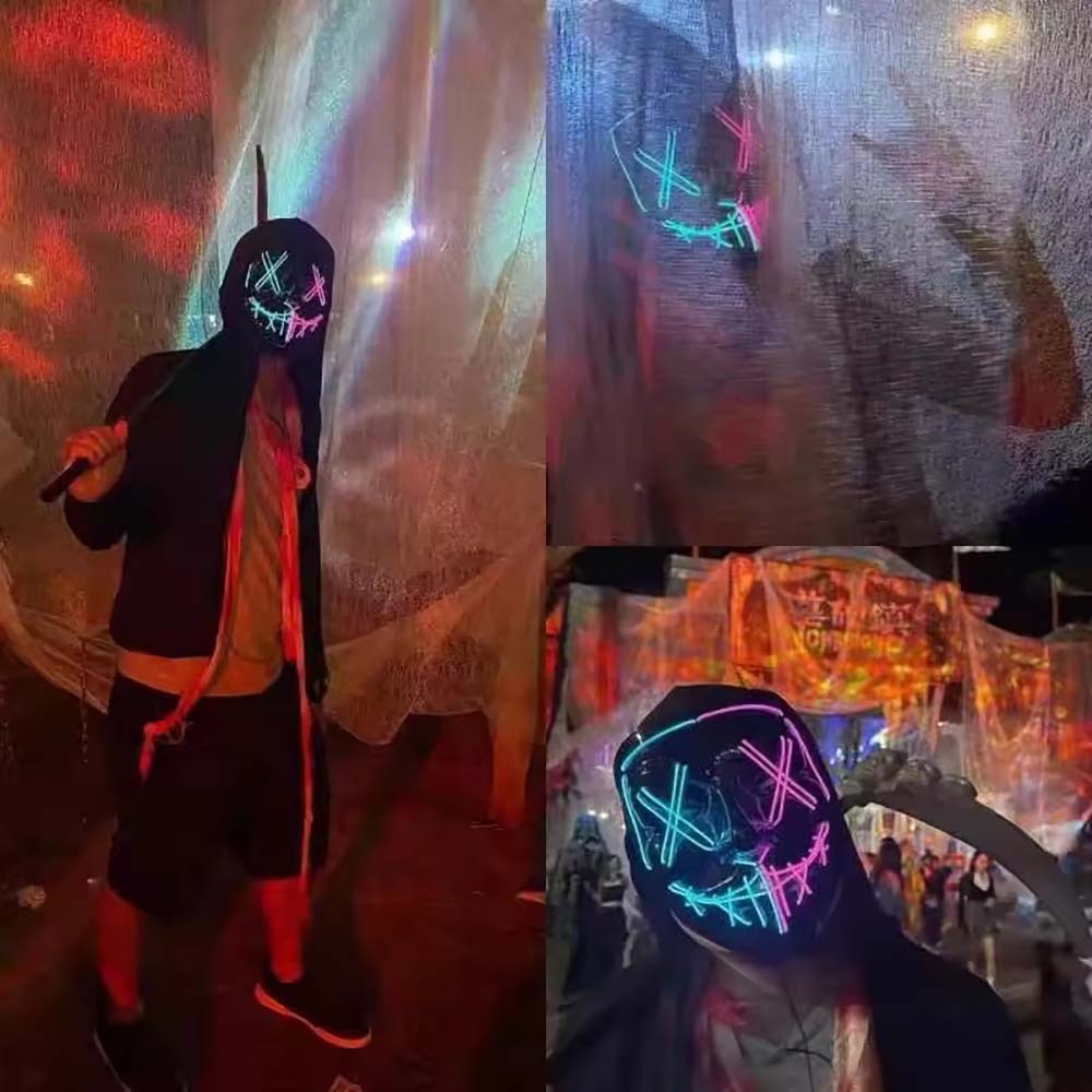 Masker Neon LED Nirkabel yang  - Led Purge Mask Halloween ulasan dan harga