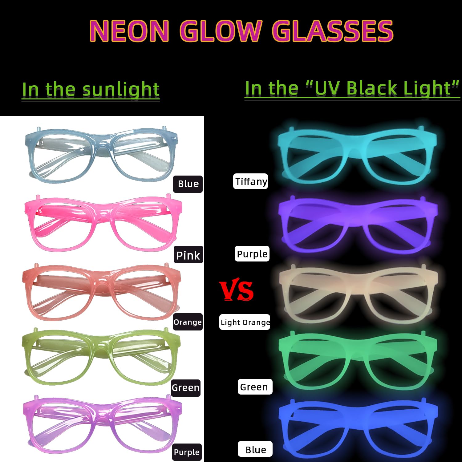 2/12 buah Kacamata Neon Menyal - Glow In The Dark Party Glasses ulasan dan harga