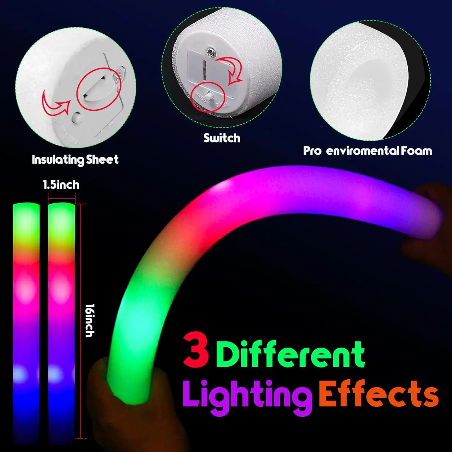 30 Buah Tongkat Cahaya Busa de - Flashing Led Foam Sticks Party ulasan dan harga